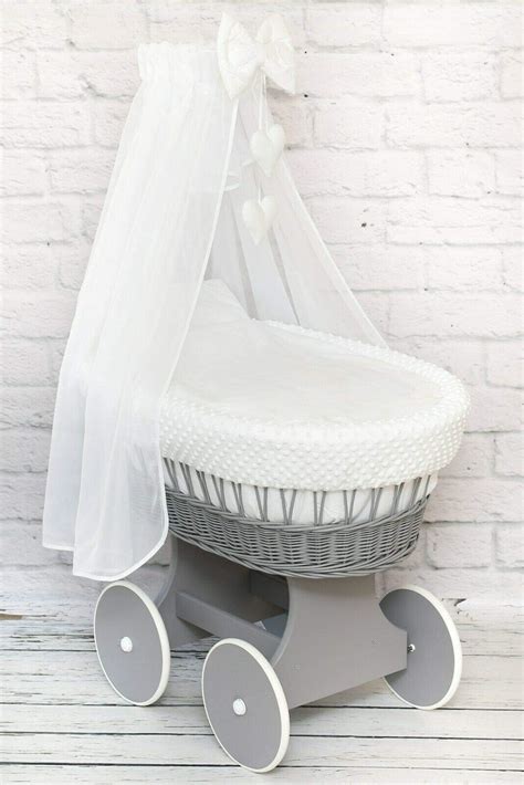 Wicker Wheel Stand Moses Basket Baby Bassinet Crib with Full .